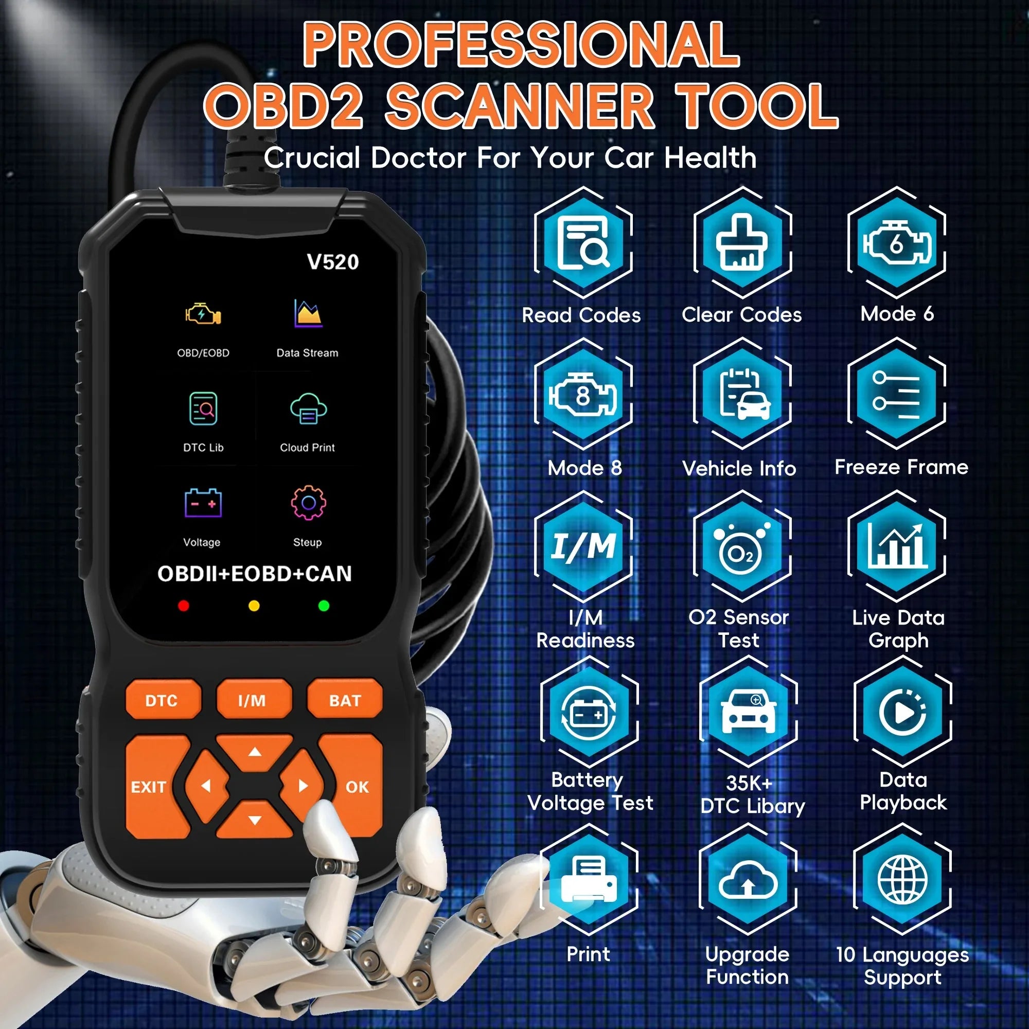 OBD2 Scanner Professional Auto Engine System Lifetime Free Automotive DTC Lookup Code Reader Car Diagnostic Tool