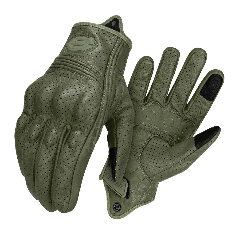 Retro Leather Motorcycle Gloves Men Full Finger Motorbiker Gloves Non-slip Protective Guantes Moto Motocross Cycling Glove M-2XL
