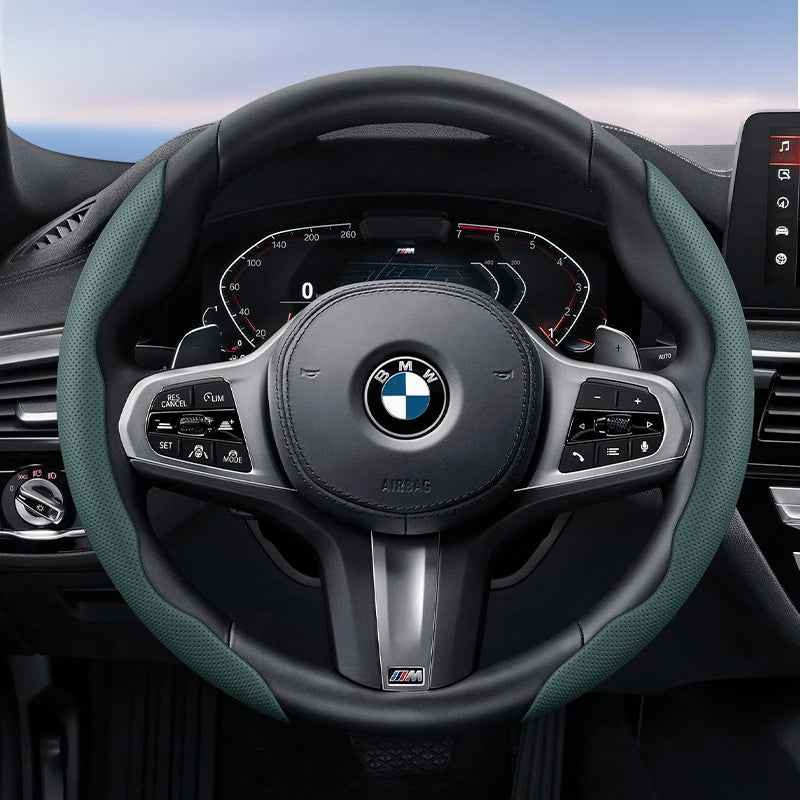 Suitable for Bmw Breathable Hole Leather Steering Wheel Cover Segmented Quick Release Design Non-Slip Durable