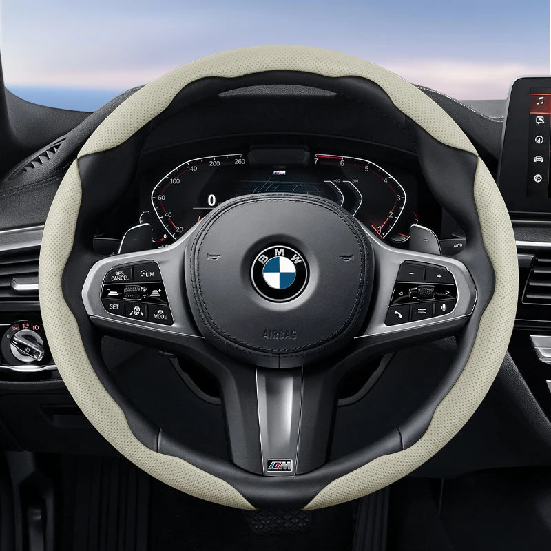 Suitable for Bmw Breathable Hole Leather Steering Wheel Cover Segmented Quick Release Design Non-Slip Durable