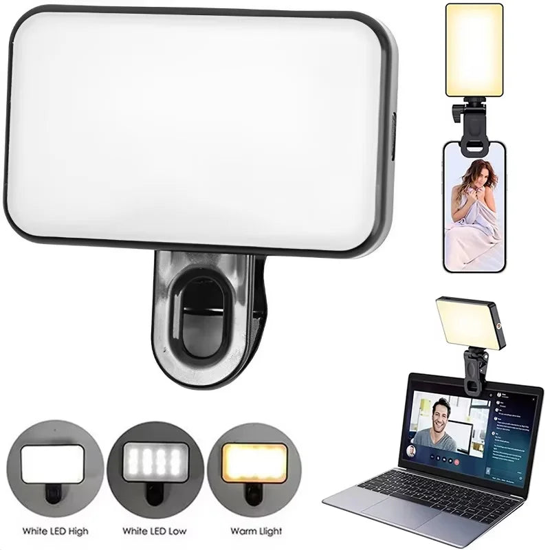 Portable Mini LED Selfie Fill Light 3 Modes Adjustable Brightness Rechargeable Lamp For Mobile Phone Computer Live Video Light