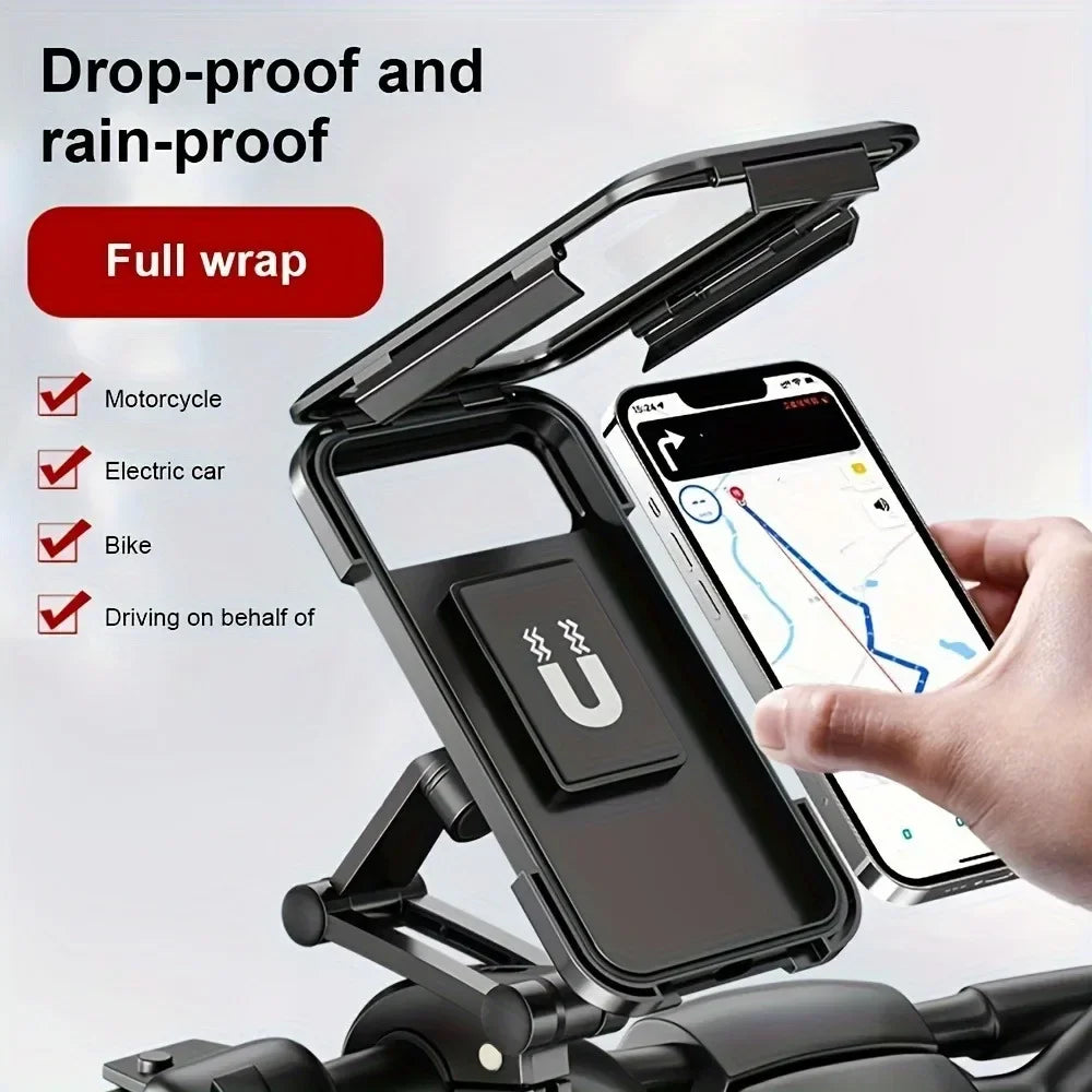 Motorcycle Bike Waterproof Phone Holder Magnetic 360° Swivel Adjustable Cycling Phone Bag GPS Stand Secure Phone Mount