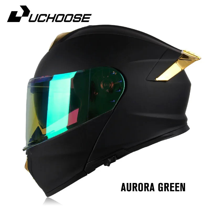 DOT Uchoose Approved Full Face Helmets Crash Motorbike Protective Gear Men Women Flip Up Helmet Motorcycle Visor Double Sun