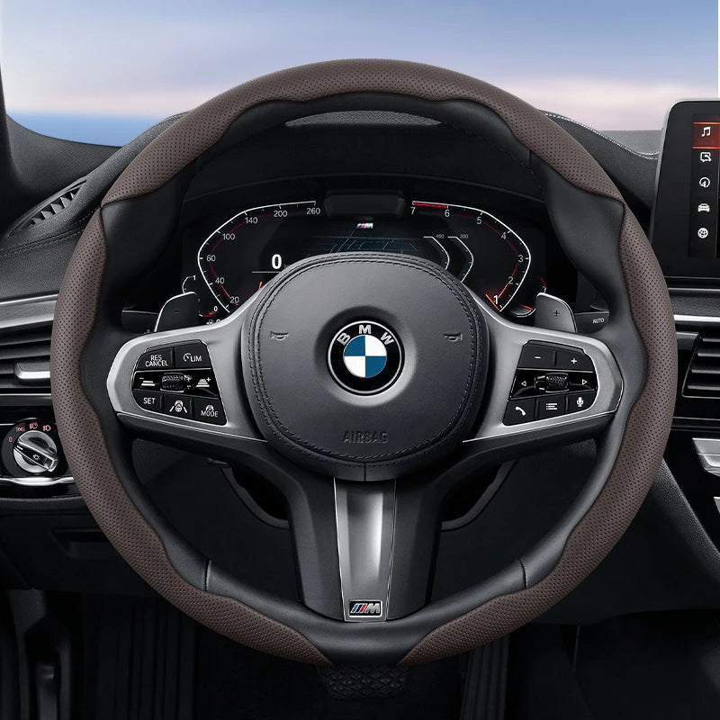 Suitable for Bmw Breathable Hole Leather Steering Wheel Cover Segmented Quick Release Design Non-Slip Durable