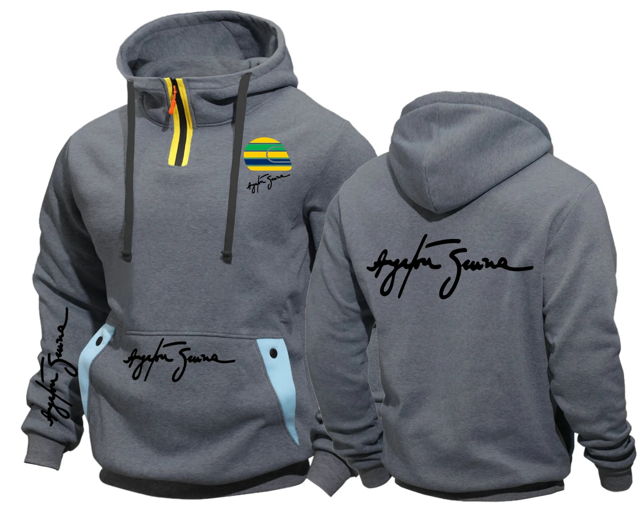 Racer Ayrton Senna Brazilian Car Semi-Zip Fleece Hooded Sweatshirt Hoodies Casual Sportswear Male Sweatshirt Men Hip Hop Coat