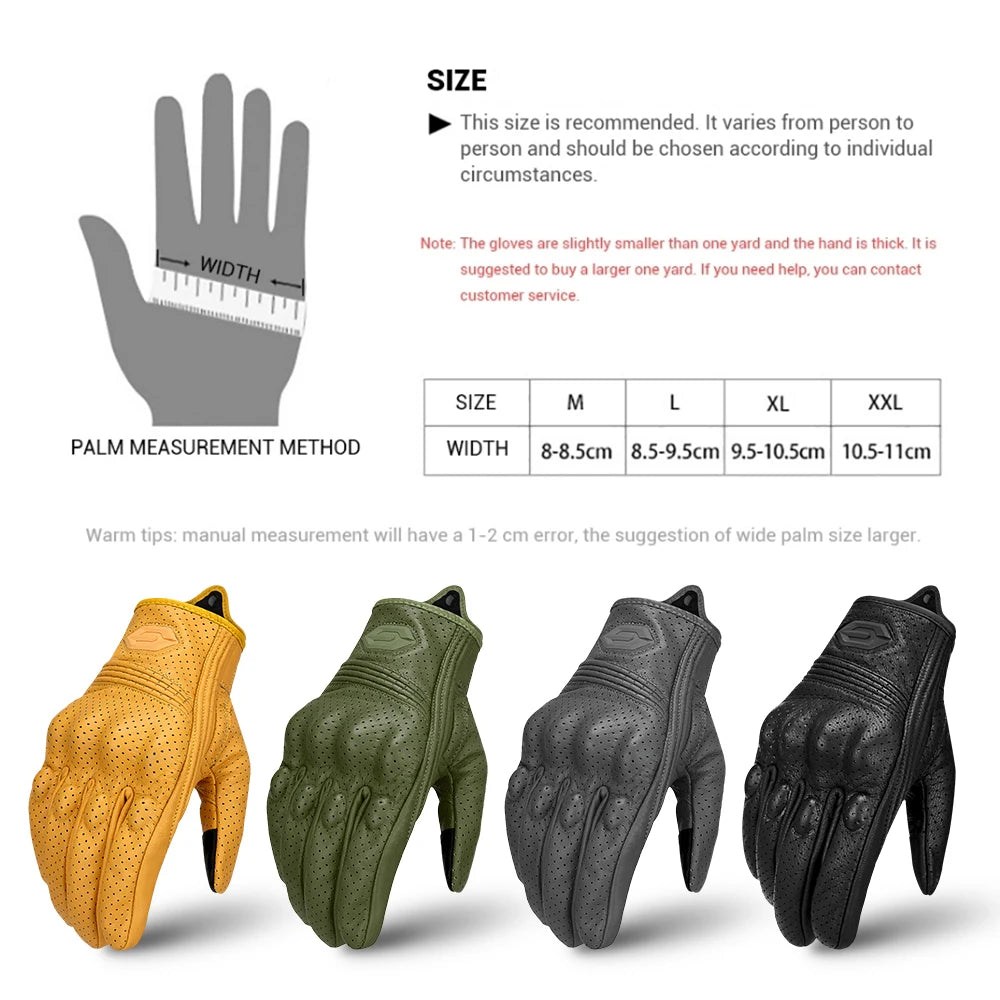 Retro Leather Motorcycle Gloves Men Full Finger Motorbiker Gloves Non-slip Protective Guantes Moto Motocross Cycling Glove M-2XL