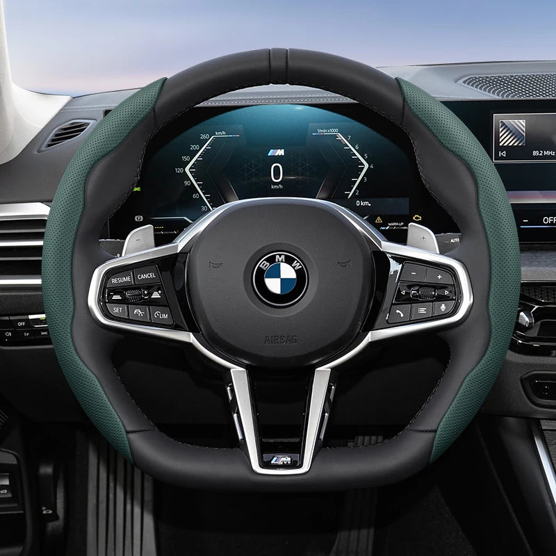 Suitable for Bmw Breathable Hole Leather Steering Wheel Cover Segmented Quick Release Design Non-Slip Durable
