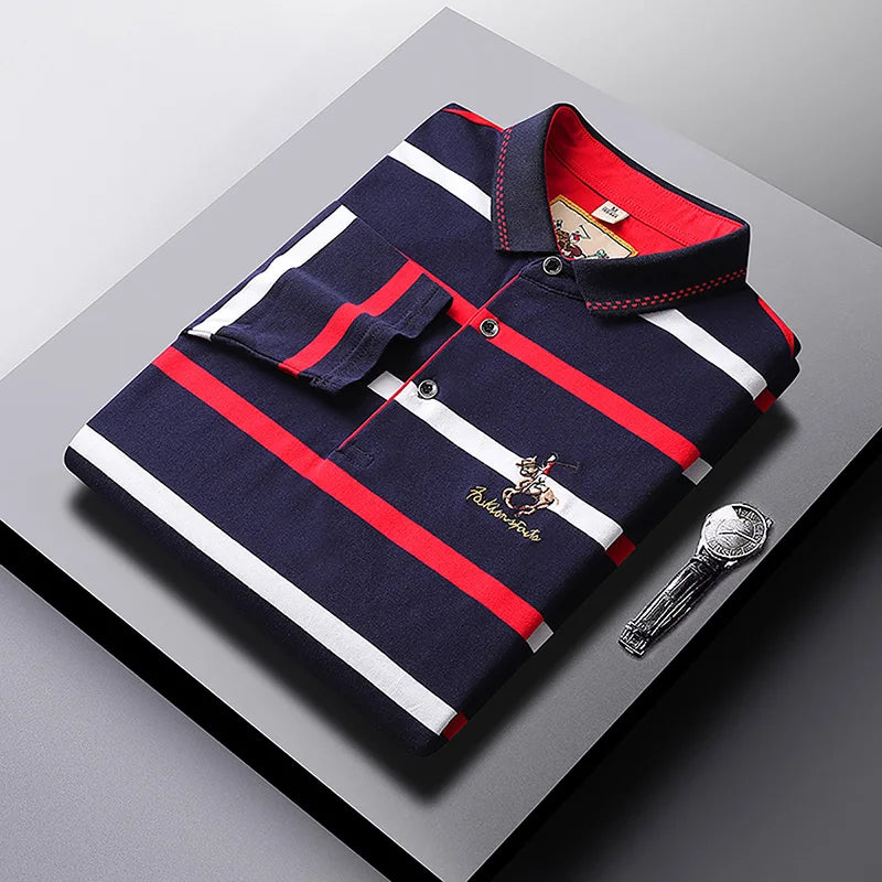 Spring Men Polo Shirt Cotton Long Sleeve Stripe Polo Shirt Men Autumn Embroidery Casual Fashion Polo Shirt Business T-shirts Men