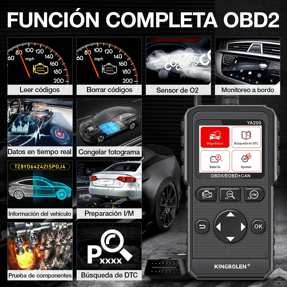 KINGBOLEN YA200 OBD2 Scanners Diagnostic Tool Automotive Scanner Engine DTC Lookup Battery Test Code Reader Free Lifetime Update
