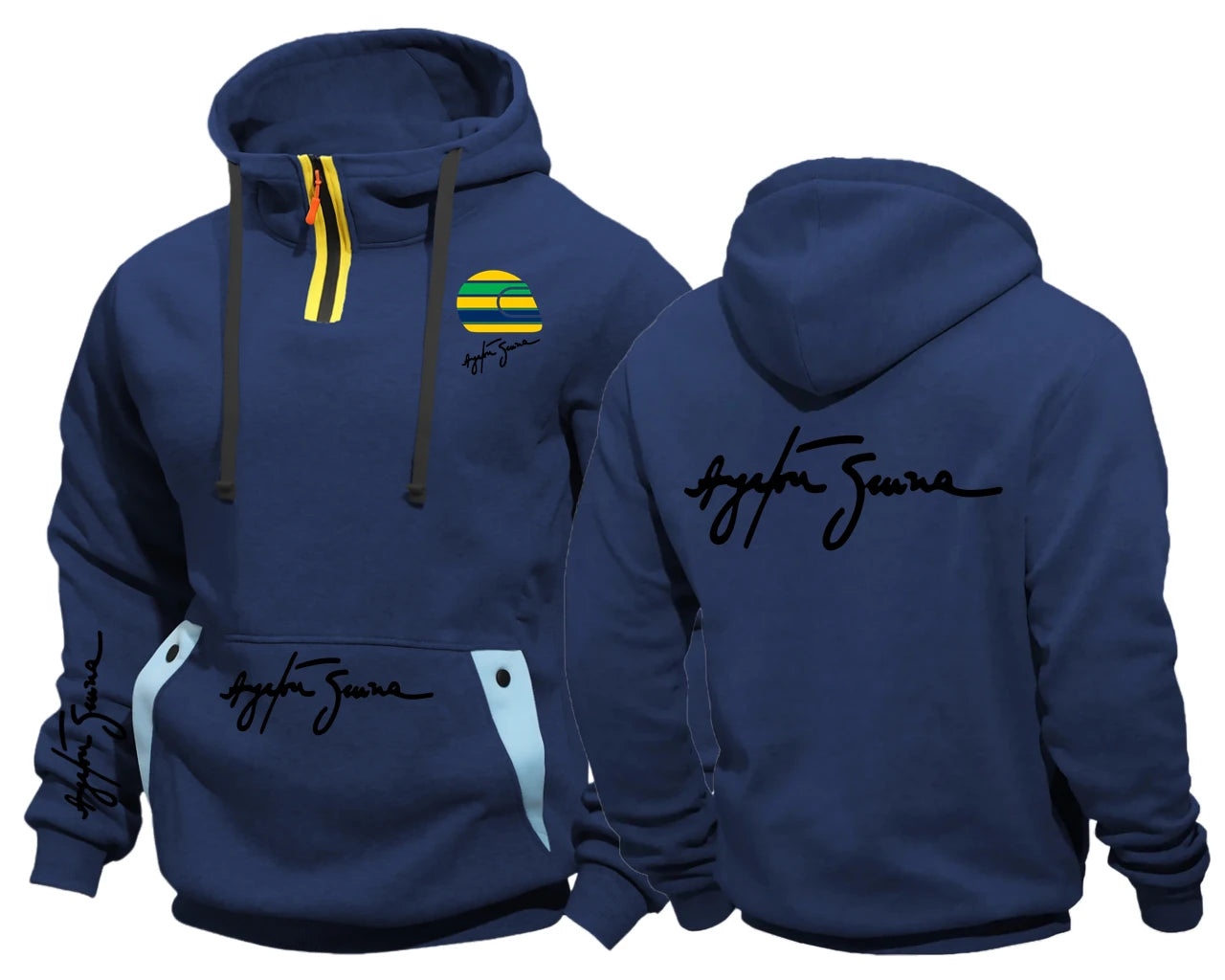 Racer Ayrton Senna Brazilian Car Semi-Zip Fleece Hooded Sweatshirt Hoodies Casual Sportswear Male Sweatshirt Men Hip Hop Coat