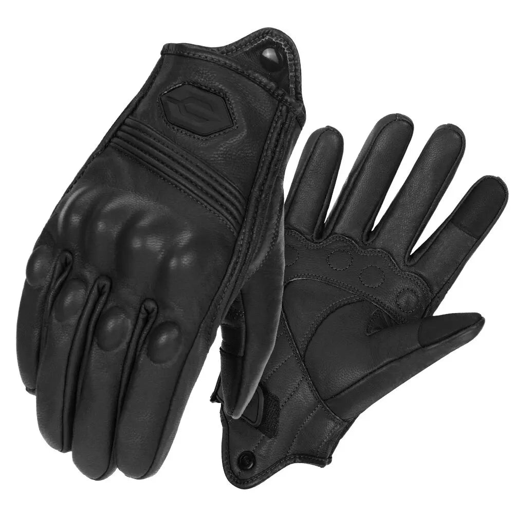 Retro Leather Motorcycle Gloves Men Full Finger Motorbiker Gloves Non-slip Protective Guantes Moto Motocross Cycling Glove M-2XL