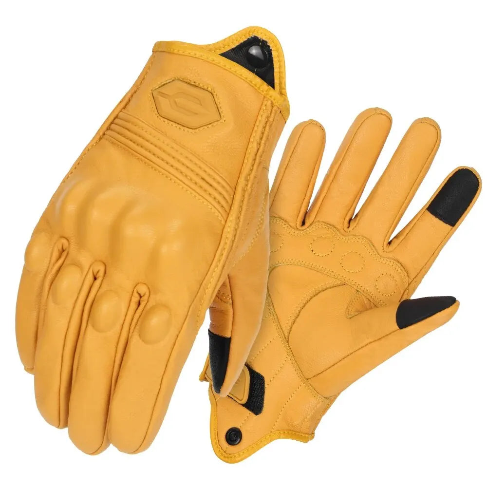 Retro Leather Motorcycle Gloves Men Full Finger Motorbiker Gloves Non-slip Protective Guantes Moto Motocross Cycling Glove M-2XL