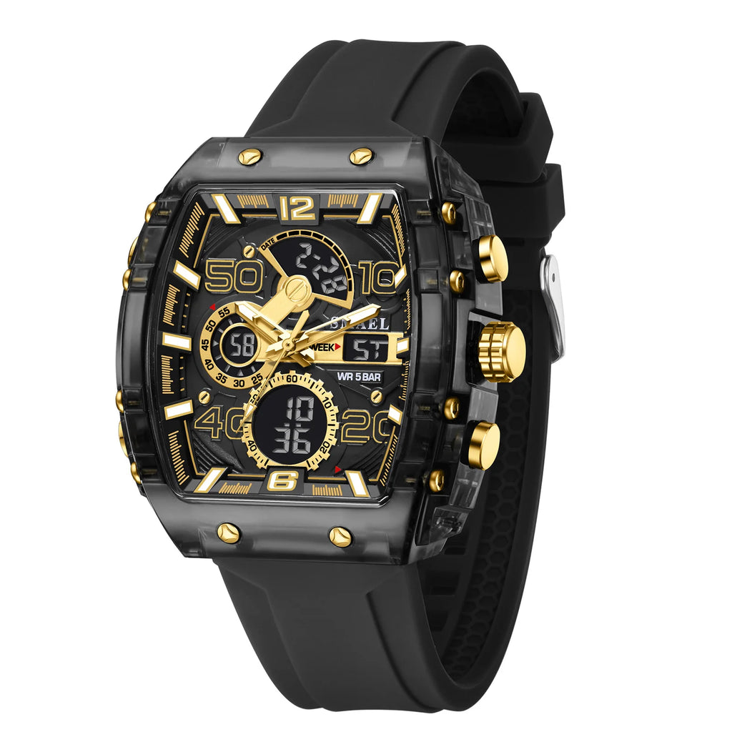 SMAEL Brand 8109 New electronic watch fashion square dual display waterproof luminous Multi-color For Men
