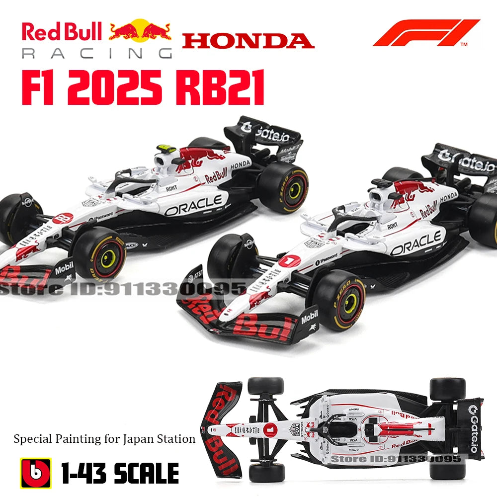 Bburago 1:43 F1 Red Bull RB21 2025  Japan Station #1 Verstappen #22 Yuki Tsunoda Alloy Car Die Cast Model Toy Collectible