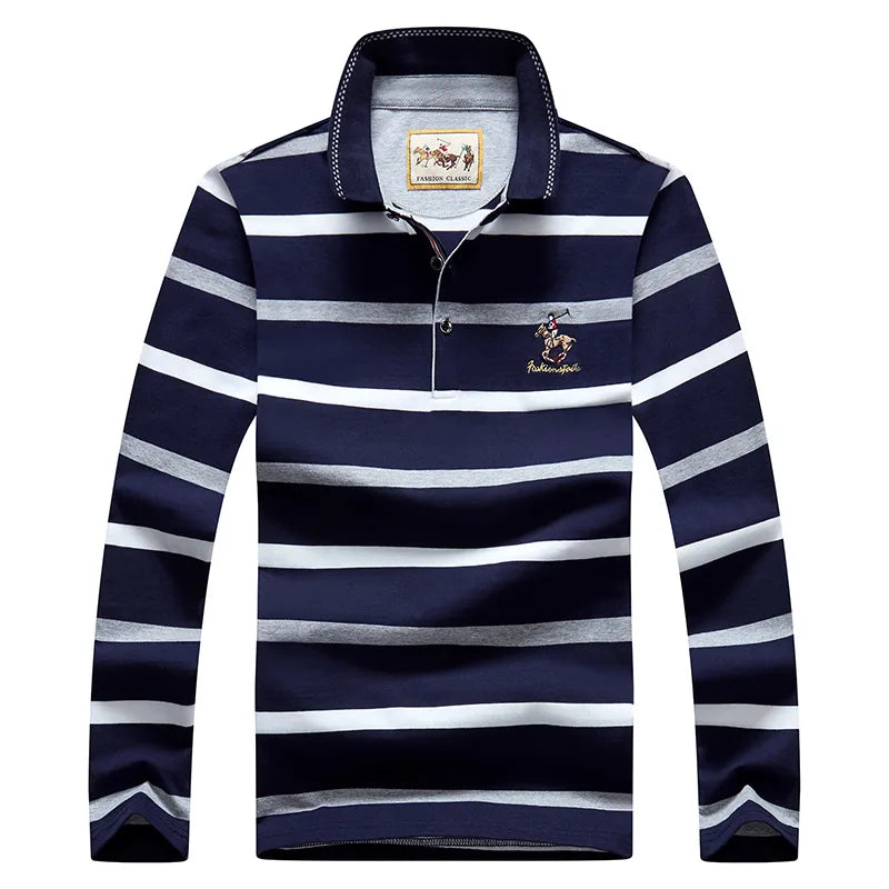 Spring Men Polo Shirt Cotton Long Sleeve Stripe Polo Shirt Men Autumn Embroidery Casual Fashion Polo Shirt Business T-shirts Men