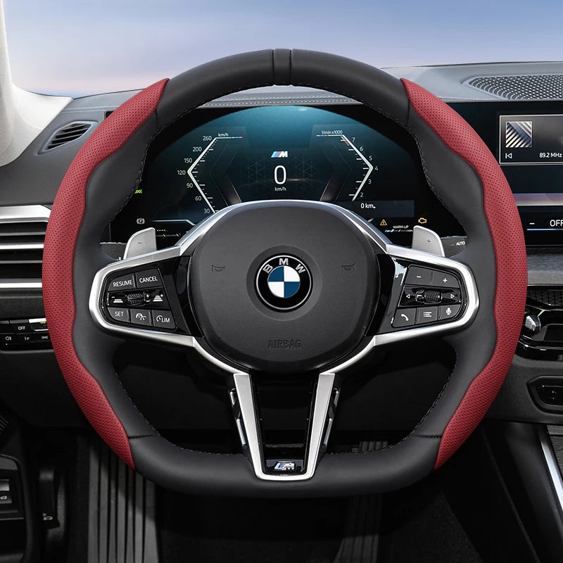 Suitable for Bmw Breathable Hole Leather Steering Wheel Cover Segmented Quick Release Design Non-Slip Durable
