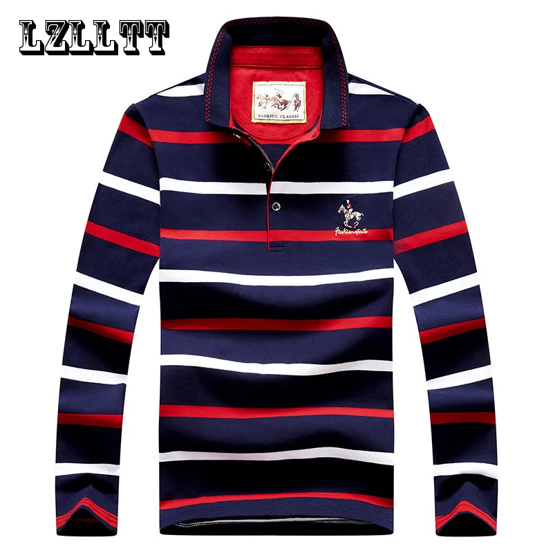 Spring Men Polo Shirt Cotton Long Sleeve Stripe Polo Shirt Men Autumn Embroidery Casual Fashion Polo Shirt Business T-shirts Men