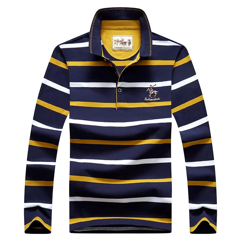 Spring Men Polo Shirt Cotton Long Sleeve Stripe Polo Shirt Men Autumn Embroidery Casual Fashion Polo Shirt Business T-shirts Men