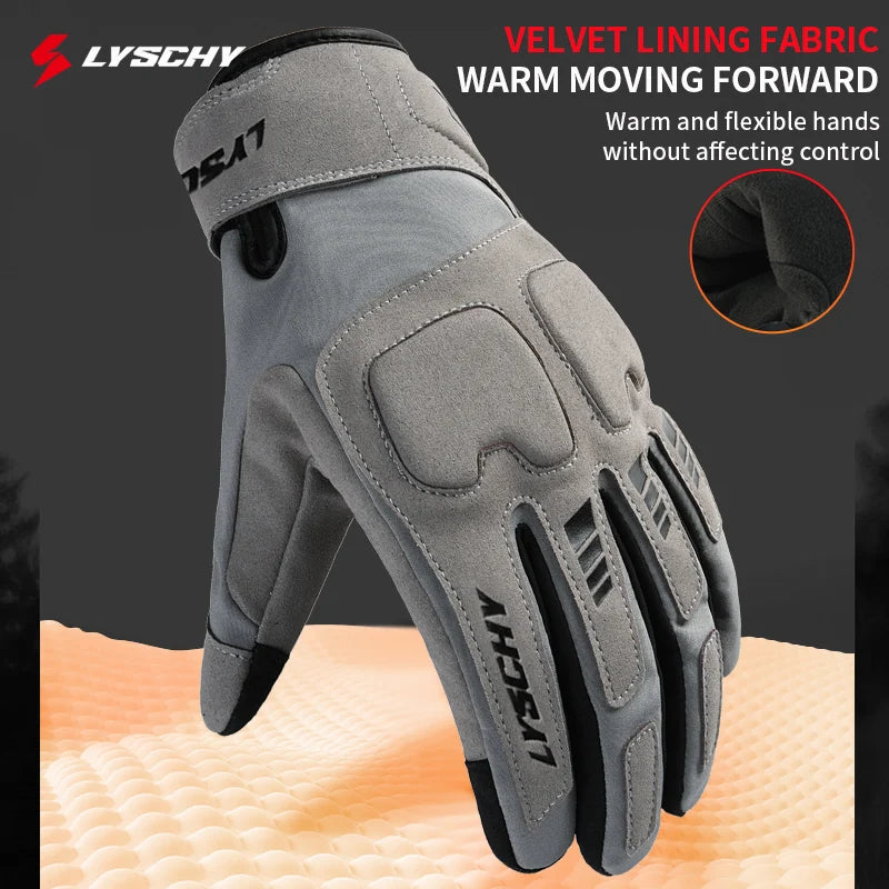 LYSCHY Motorcycle Gloves Winter Warm Full Finger Motorbike Gloves Abrasion Resistant Luvas Touch Screen Motocross Bike Guantes