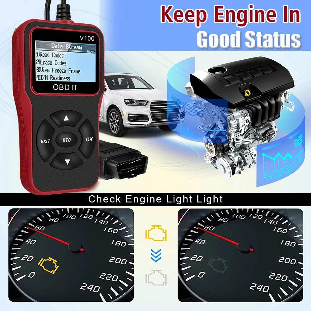Digital Display V100 OBD2 Code Reader OBDII EOBD Auto Accessories Universal 16 Pin Car Diagnostic Tools OBD 2 Scanner