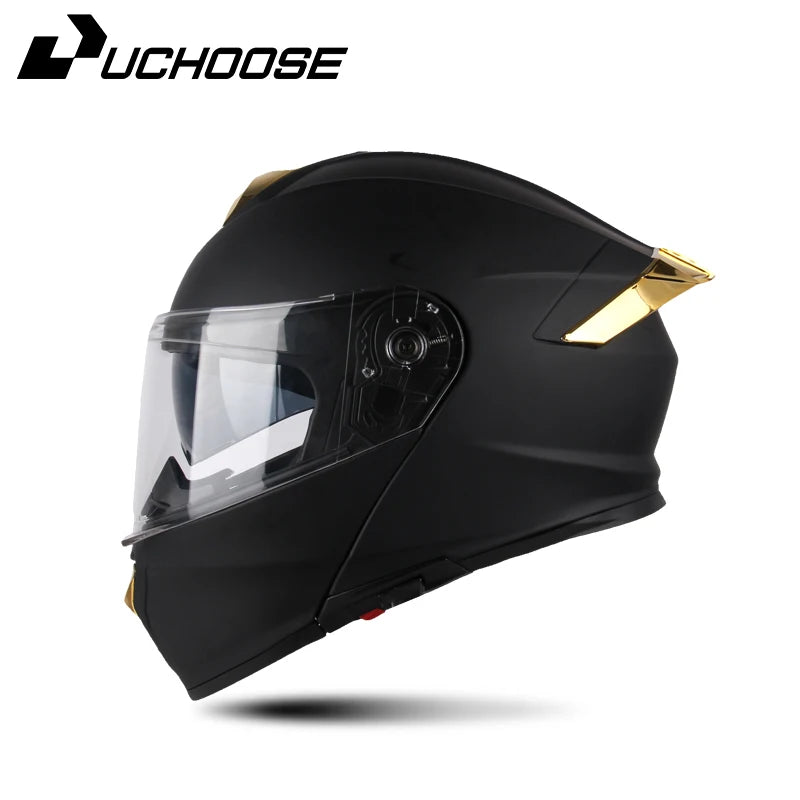 DOT Uchoose Approved Full Face Helmets Crash Motorbike Protective Gear Men Women Flip Up Helmet Motorcycle Visor Double Sun