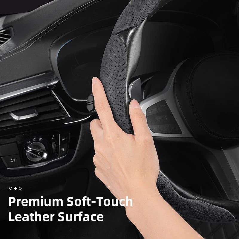 Suitable for Bmw Breathable Hole Leather Steering Wheel Cover Segmented Quick Release Design Non-Slip Durable