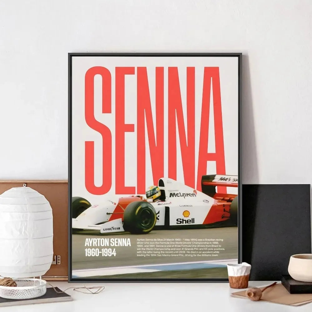 F1 Ayrton Tacing Driver Senna Poster No Framed Club Bar Paper Vintage Poster Wall Art Canvas Painting Bedroom Room Home Decor