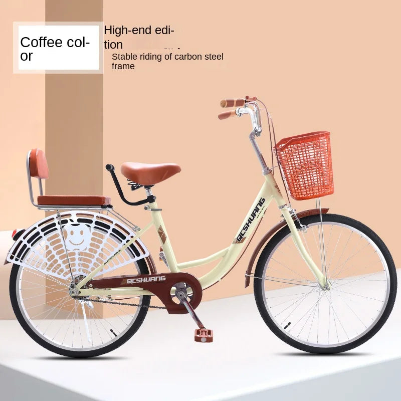 WolFAce 22 Inch/24 Inch/26 Inch Carbon Steel Frame Adult Bicycle Student Scooter Princess Bicycle Ordinary Pedal Road Bicycle