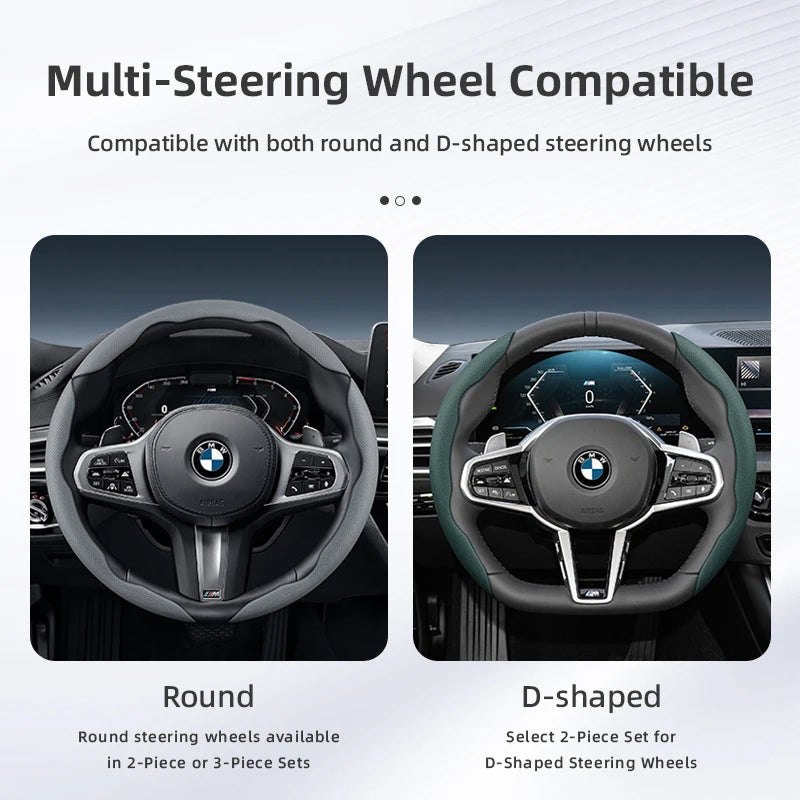 Suitable for Bmw Breathable Hole Leather Steering Wheel Cover Segmented Quick Release Design Non-Slip Durable
