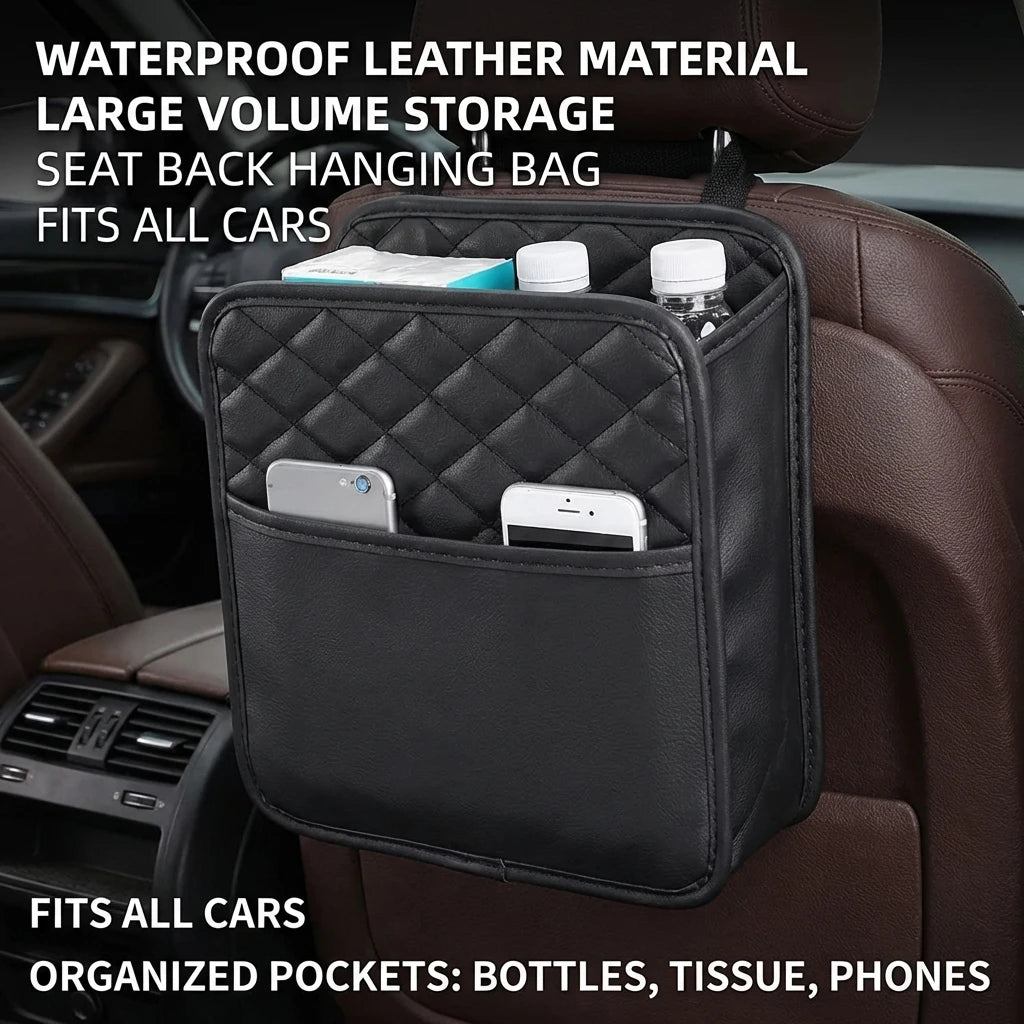 Multifunctional car seat storage bag Leather storage bag Garbage bag Storage bag Suitable for most car models