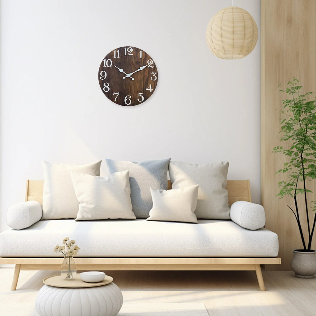 Retro Wood Grain Pattern Wooden Wall Clock Living Room Bedroom Kitchen Home Decoration Wall Clock Silent Quartz Clock Holiday Gift 10 Inches 12 Inches 14inch 16inch (No Battery)