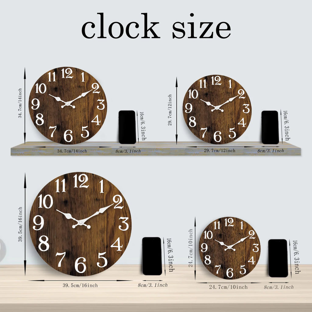 Retro Wood Grain Pattern Wooden Wall Clock Living Room Bedroom Kitchen Home Decoration Wall Clock Silent Quartz Clock Holiday Gift 10 Inches 12 Inches 14inch 16inch (No Battery)