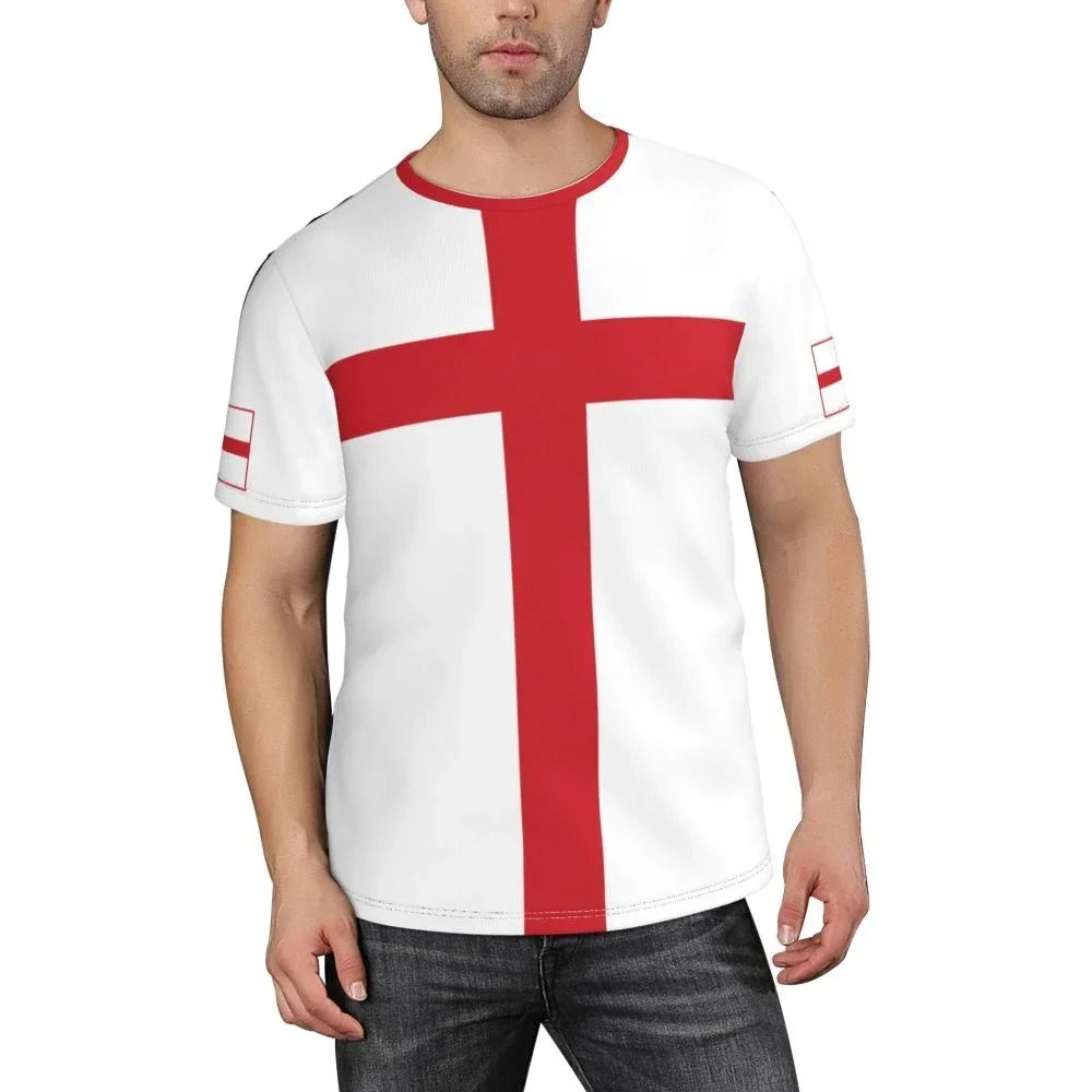 2024 New England Flag Graphic 3D Printed T-shirt England National Emblem Trend Men's Tops  National Day Gifts Personalized Tee