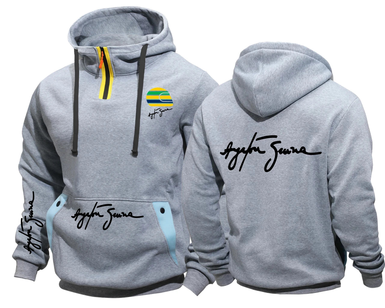 Racer Ayrton Senna Brazilian Car Semi-Zip Fleece Hooded Sweatshirt Hoodies Casual Sportswear Male Sweatshirt Men Hip Hop Coat