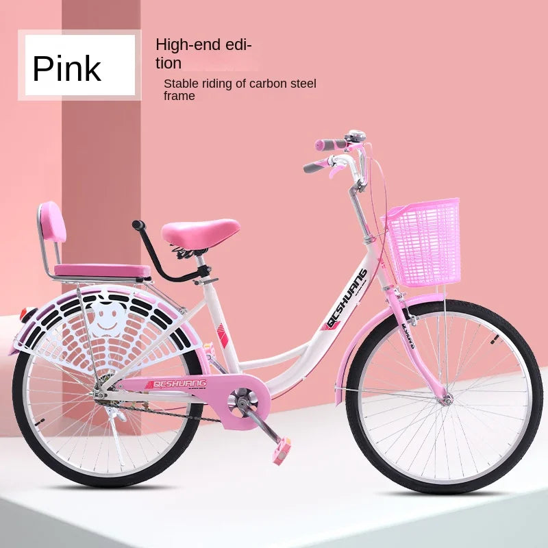 WolFAce 22 Inch/24 Inch/26 Inch Carbon Steel Frame Adult Bicycle Student Scooter Princess Bicycle Ordinary Pedal Road Bicycle