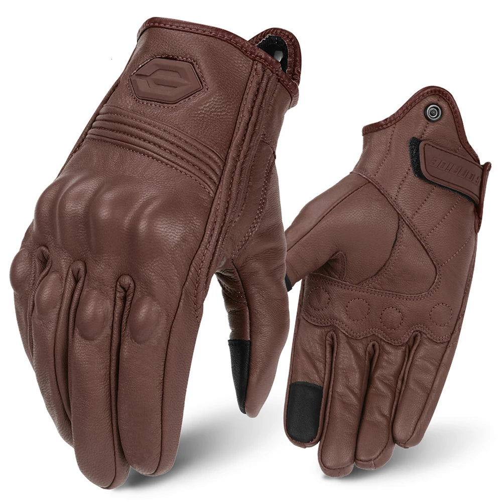 Retro Leather Motorcycle Gloves Men Full Finger Motorbiker Gloves Non-slip Protective Guantes Moto Motocross Cycling Glove M-2XL