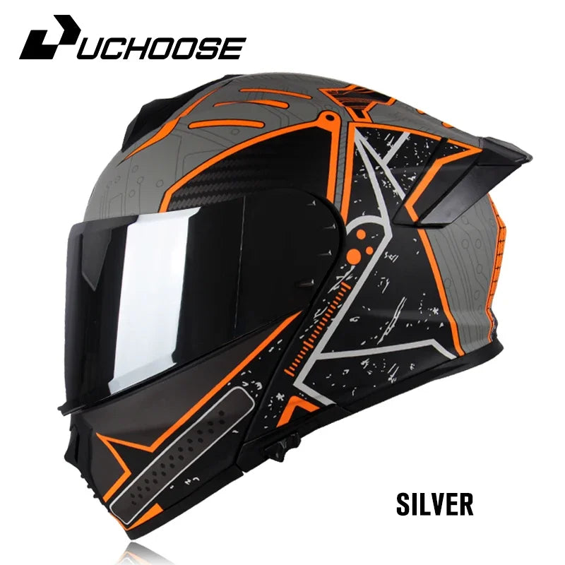 DOT Uchoose Approved Full Face Helmets Crash Motorbike Protective Gear Men Women Flip Up Helmet Motorcycle Visor Double Sun