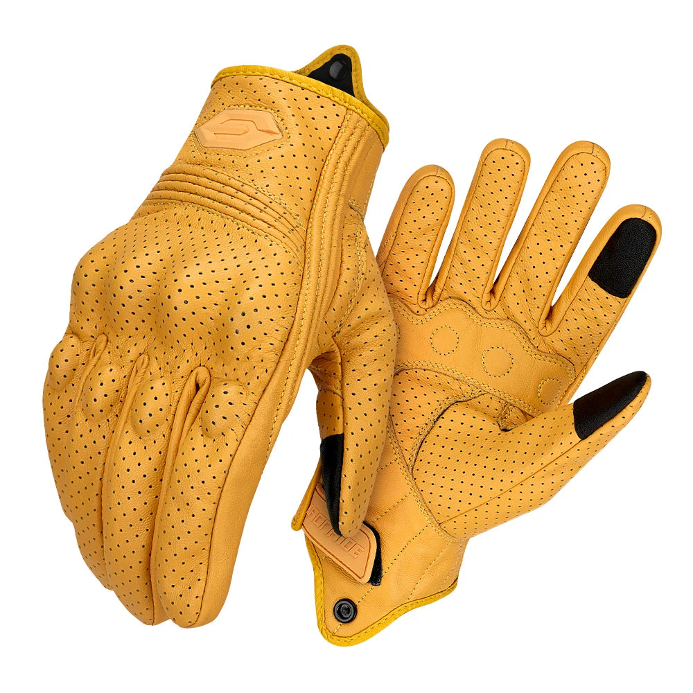 Retro Leather Motorcycle Gloves Men Full Finger Motorbiker Gloves Non-slip Protective Guantes Moto Motocross Cycling Glove M-2XL