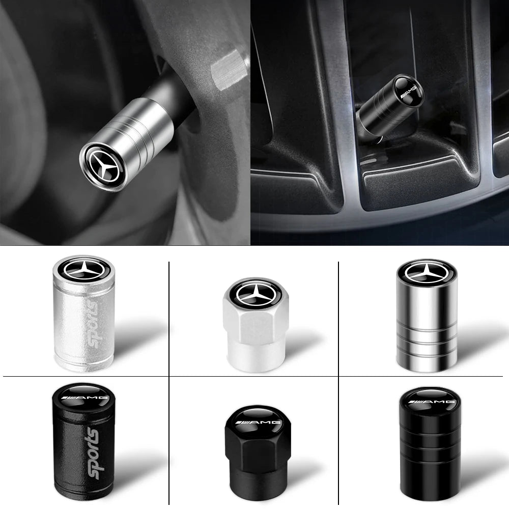 4pcs Metal Car Wheel Tire Valve Caps Stem Cover For Mercedes Benz AMG A B C E M R G S Class GLA GL CLA CES CLS SLK GLK CLK GLC