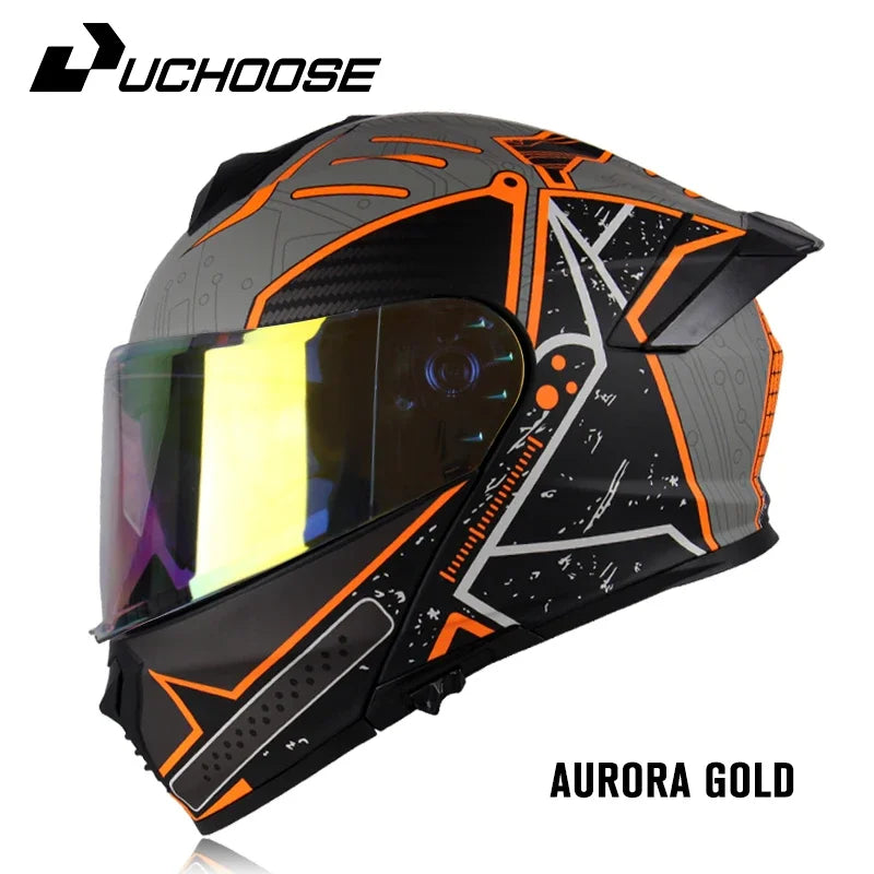 DOT Uchoose Approved Full Face Helmets Crash Motorbike Protective Gear Men Women Flip Up Helmet Motorcycle Visor Double Sun