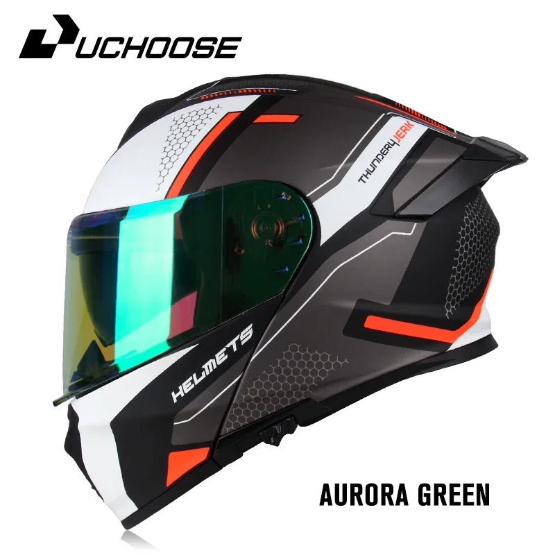 DOT Uchoose Approved Full Face Helmets Crash Motorbike Protective Gear Men Women Flip Up Helmet Motorcycle Visor Double Sun