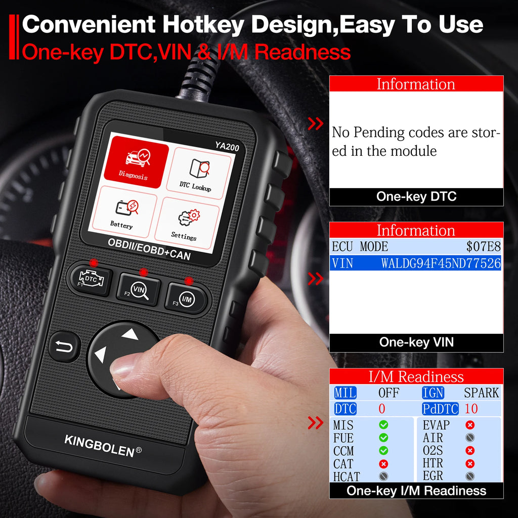 KINGBOLEN YA200 OBD2 Scanners Diagnostic Tool Automotive Scanner Engine DTC Lookup Battery Test Code Reader Free Lifetime Update