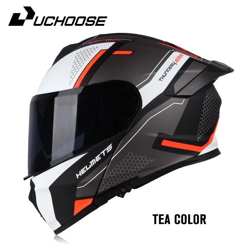 DOT Uchoose Approved Full Face Helmets Crash Motorbike Protective Gear Men Women Flip Up Helmet Motorcycle Visor Double Sun