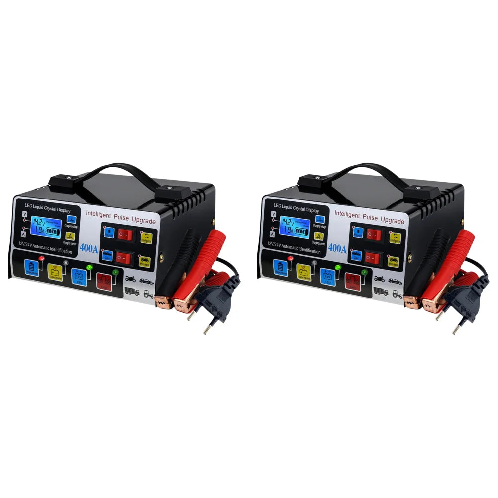 400A Heavy Duty Smart Battery Charger LCD Display Car Battery Charger 12/24V Intelligent Pulse Repair Charger High Power