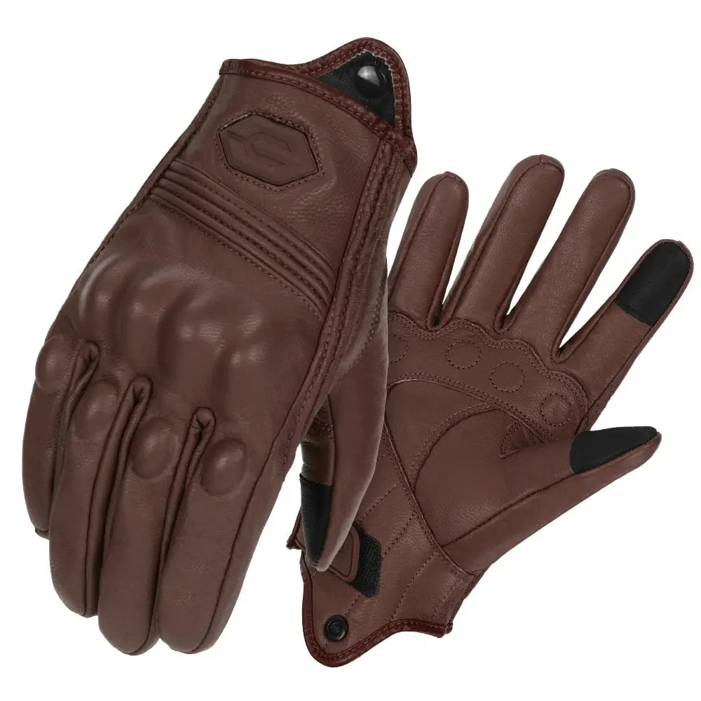 Retro Leather Motorcycle Gloves Men Full Finger Motorbiker Gloves Non-slip Protective Guantes Moto Motocross Cycling Glove M-2XL