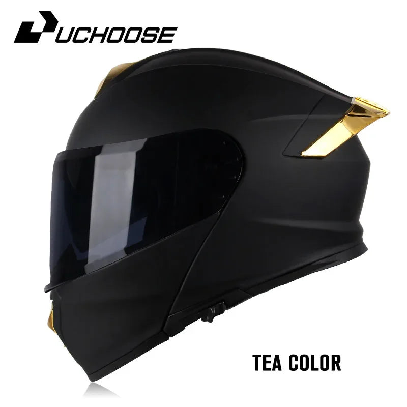 DOT Uchoose Approved Full Face Helmets Crash Motorbike Protective Gear Men Women Flip Up Helmet Motorcycle Visor Double Sun