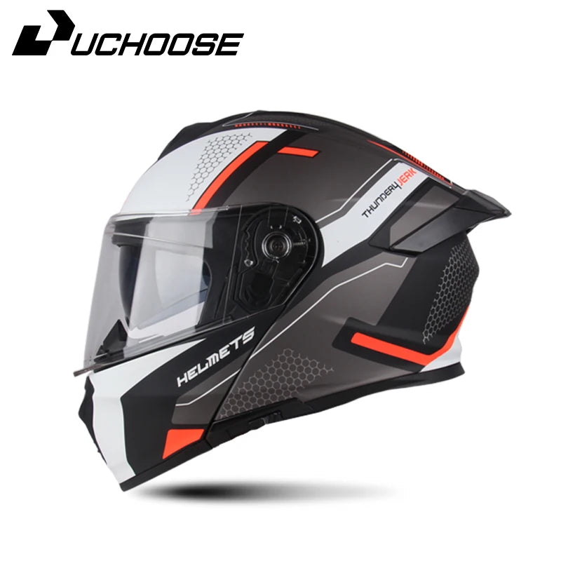 DOT Uchoose Approved Full Face Helmets Crash Motorbike Protective Gear Men Women Flip Up Helmet Motorcycle Visor Double Sun
