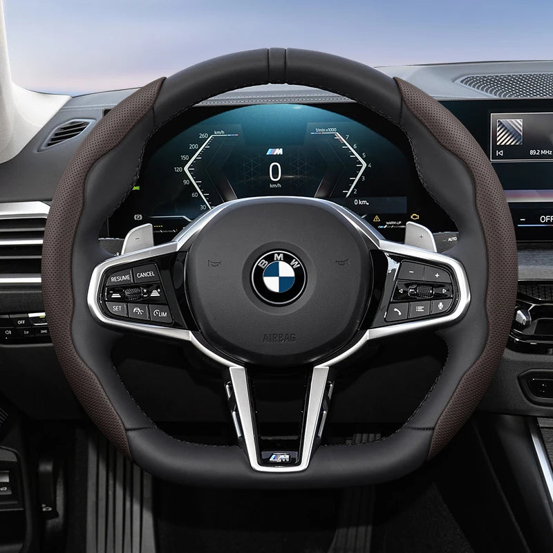 Suitable for Bmw Breathable Hole Leather Steering Wheel Cover Segmented Quick Release Design Non-Slip Durable