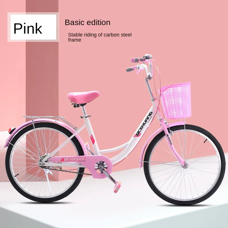 WolFAce 22 Inch/24 Inch/26 Inch Carbon Steel Frame Adult Bicycle Student Scooter Princess Bicycle Ordinary Pedal Road Bicycle