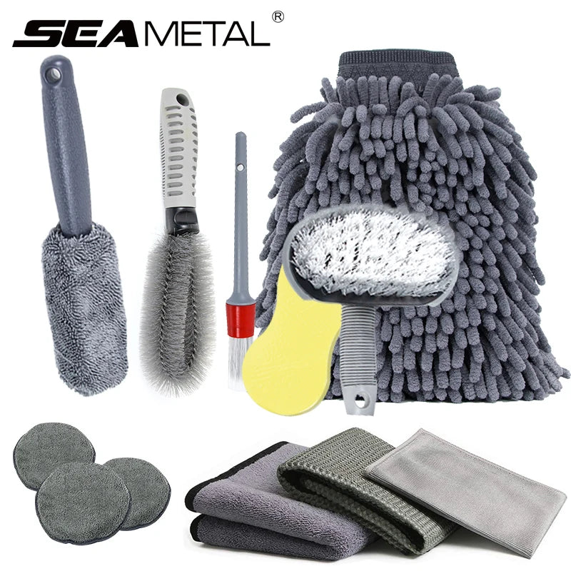 6/12pcs Car Cleaning Set Car Detailing Brush Towel Glove Auto Dashboard Air Outlet Cleaning Tools Kits for Car Wash Accessories